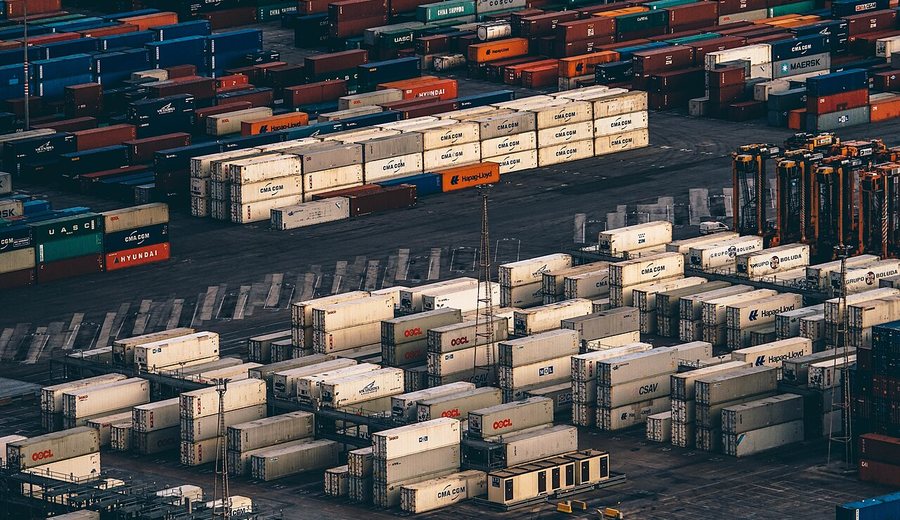 Container yard at a commercial ocean freight port