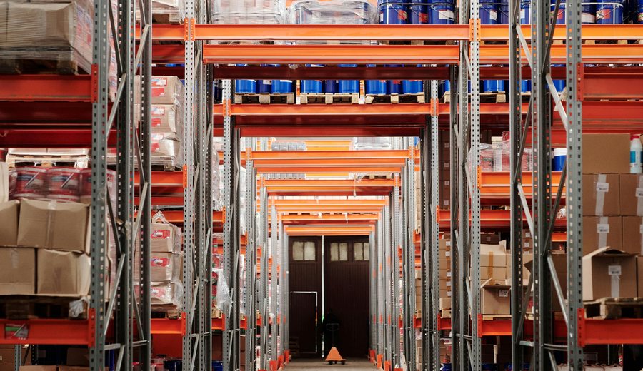 Warehouse storage area with pallet racking